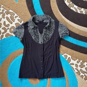 Style & Co. Black and White Patterned Blouse